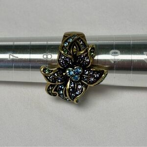 Heidi Daus Swarovski Crystal Ring “Perennial Favorite” Blue and Green Size 9